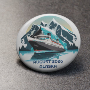 Macaron Rond 7,6 Cm Croisière Navire Océan Alaska mountain