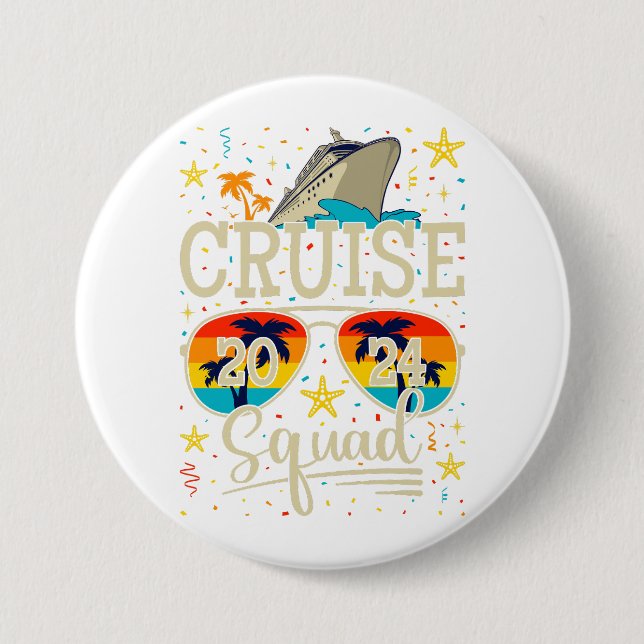 Macaron Rond 7,6 Cm Croisière Squad 2024 Croisière Vacances Round (Devant)