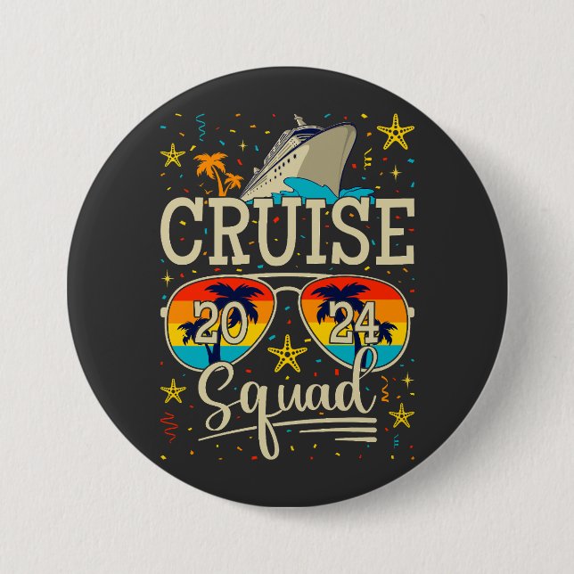 Macaron Rond 7,6 Cm Croisière Squad 2024 Croisière Vacances Round (Devant)