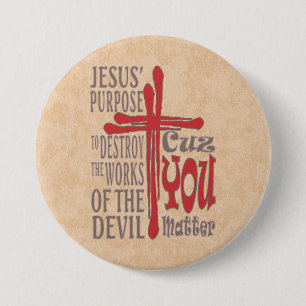 Macaron Rond 7,6 Cm Croix du Christ sang rouge gouttes Cuz You Matt