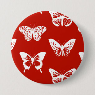 Macaron Rond 7,6 Cm Croquis de papillon, rouge-foncé et blanc