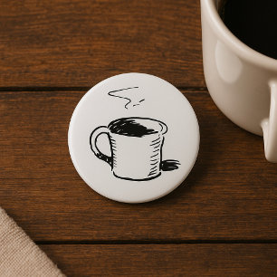 Macaron Rond 7,6 Cm Croquis de tasse à café dessiné à la main Minimali