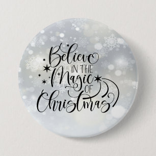Macaron Rond 7,6 Cm Croyez En La Magie De Noël - Flocon De Neige