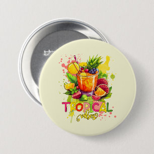 Macaron Rond 7,6 Cm Cubes tropicaux - Vibes d'été Aquarelle Fruits