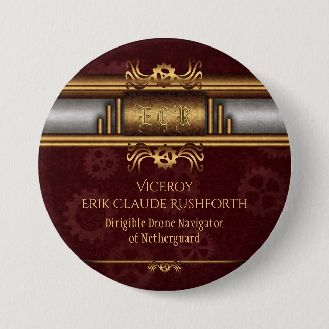 Macaron Rond 7,6 Cm Cuivres Steampunk et personnage de cosplay marron (Devant)