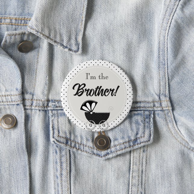 Macaron Rond 7,6 Cm Custom Baby Shower Party I'm the Brother Button (En situation)