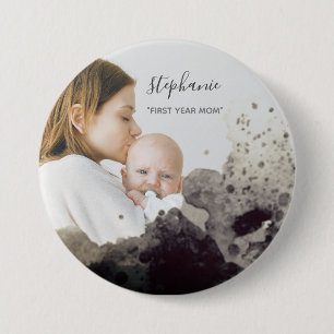 Macaron Rond 7,6 Cm Custom First Year mom Photo Sparkling Overlay