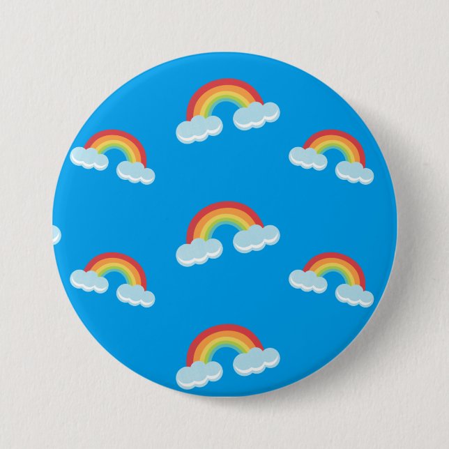 Macaron Rond 7,6 Cm Cute arc-en-ciel avec Motif nuages (Devant)