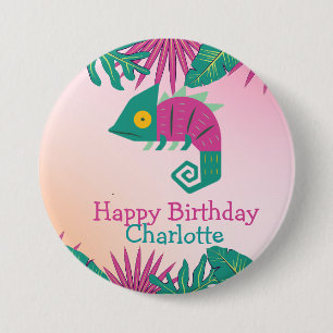 Macaron Rond 7,6 Cm Cute chameleon jungle florale Animaux Fille d'anni