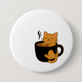 Macaron Rond 7,6 Cm Cute Coffee Cat Button – Ginger Cat in a Mug