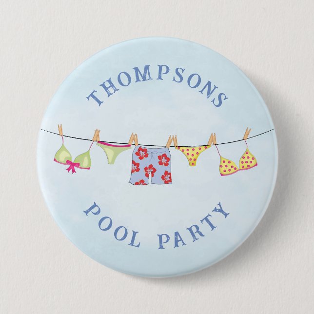 Macaron Rond 7,6 Cm Cute Custom Family Whimsun Pool Party (Devant)