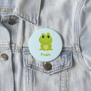 Macaron Rond 7,6 Cm Cute grenouille verte sur bleu