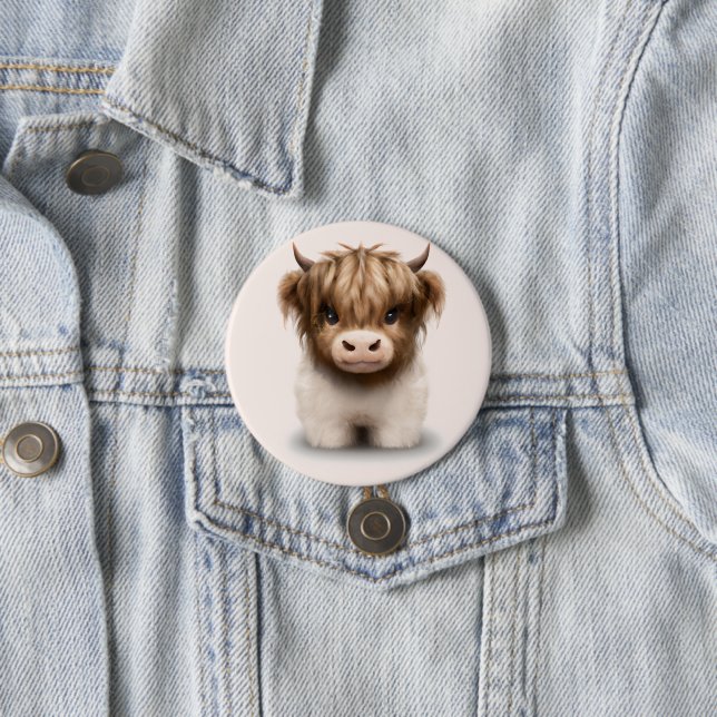 Macaron Rond 7,6 Cm Cute Highlands Scottish Cow (En situation)