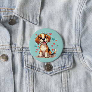 Macaron Rond 7,6 Cm Cute Kawaii Beagle avec Coeurs Jouer Chien