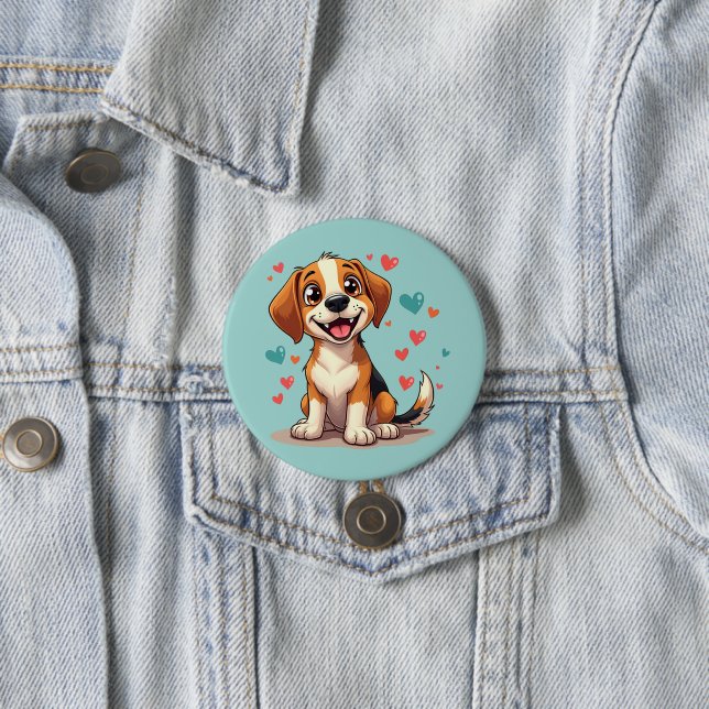 Macaron Rond 7,6 Cm Cute Kawaii Beagle avec Coeurs Jouer Chien (En situation)