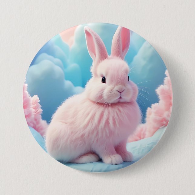 Macaron Rond 7,6 Cm Cute Lapin Rose Coton Bonbons Nuages (Devant)