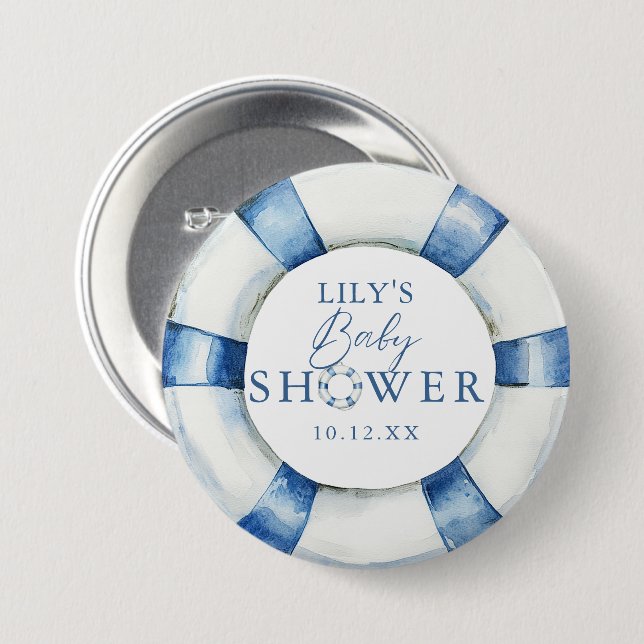 Macaron Rond 7,6 Cm Cute Nautical Ocean Lifebuoy Baby shower Favoriser (Devant & derrière)
