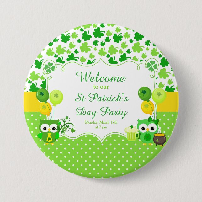 Macaron Rond 7,6 Cm Cute Owls St Patrick's Day Party (Devant)