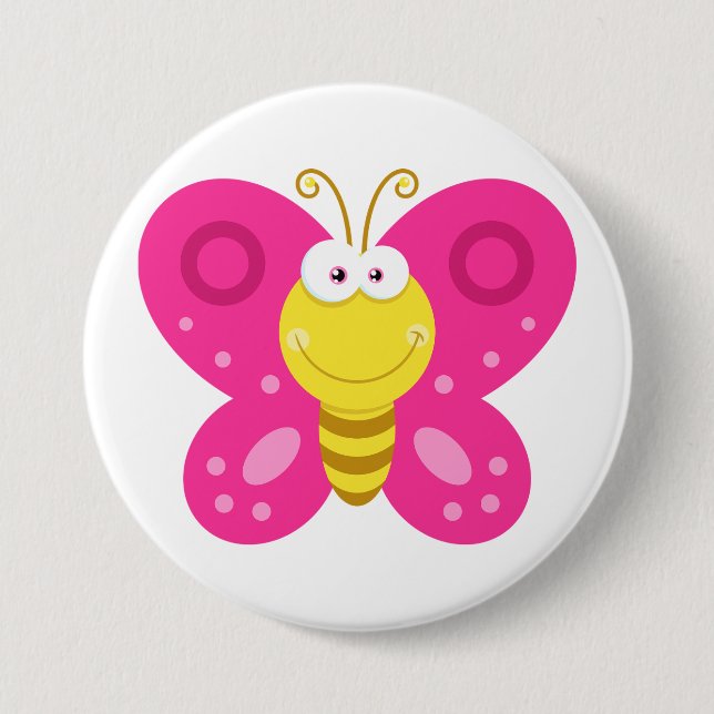 Macaron Rond 7,6 Cm Cute Pink Butterfly (Devant)