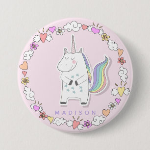 Macaron Rond 7,6 Cm Cute Unicorn - Personnalisée Pink Girls