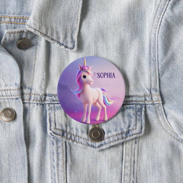 Macaron Rond 7,6 Cm Cute Unicorne Blanche Avec Rose & Bleu Mane (En situation)