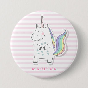 Macaron Rond 7,6 Cm Cute Unicorne - rose rayé