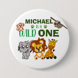 Macaron Rond 7,6 Cm Cute Wild One Jungle Safari Animaux premier annive