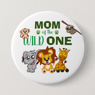 Macaron Rond 7,6 Cm Cute Wild One Jungle Safari Zoo Animal Maman