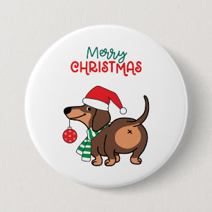 Macaron Rond 7,6 Cm Dachshund Chien mignonne Joyeux Noël