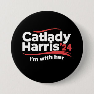 Macaron Rond 7,6 Cm Dame aux chats Kamala Harris 2024 Je suis avec ell
