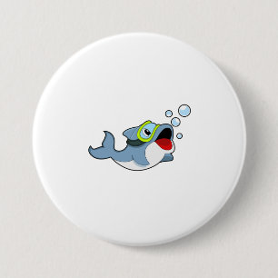 Macaron Rond 7,6 Cm Dauphin à la plongée avec bulles d'eau.PNG