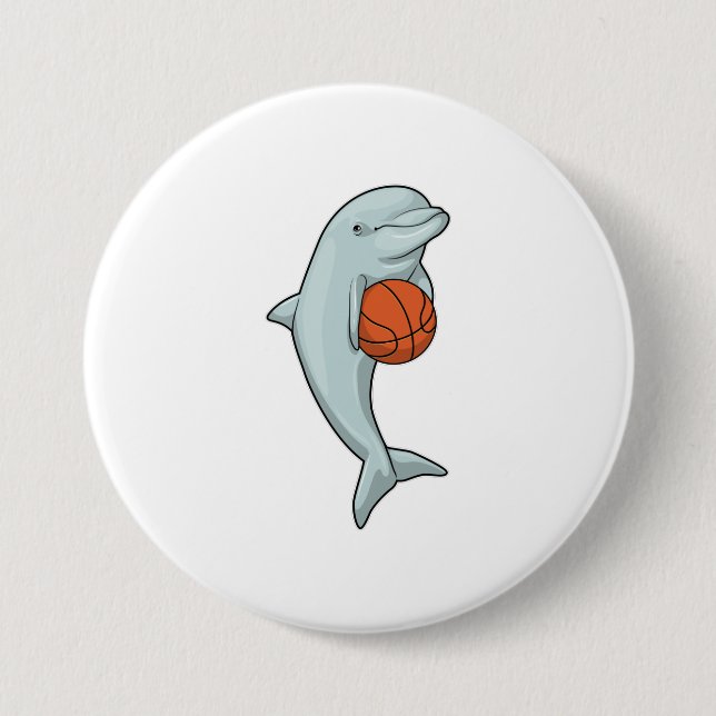 Macaron Rond 7,6 Cm Dauphin au Basketball Sports (Devant)