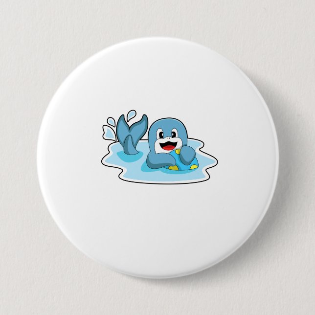 Macaron Rond 7,6 Cm Dauphin avec water polo (Devant)