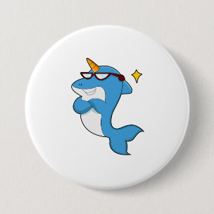 Macaron Rond 7,6 Cm Dauphin en licorne avec lunettes.PNG