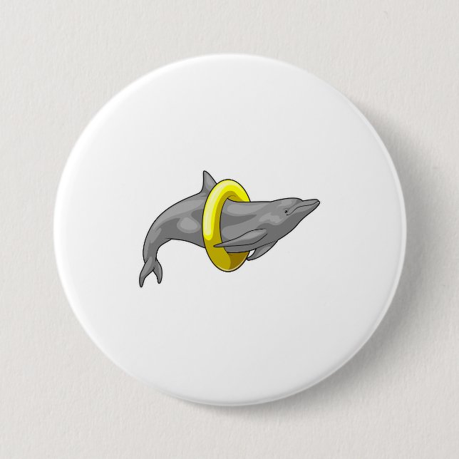 Macaron Rond 7,6 Cm Dauphin natation Lifebuoy (Devant)