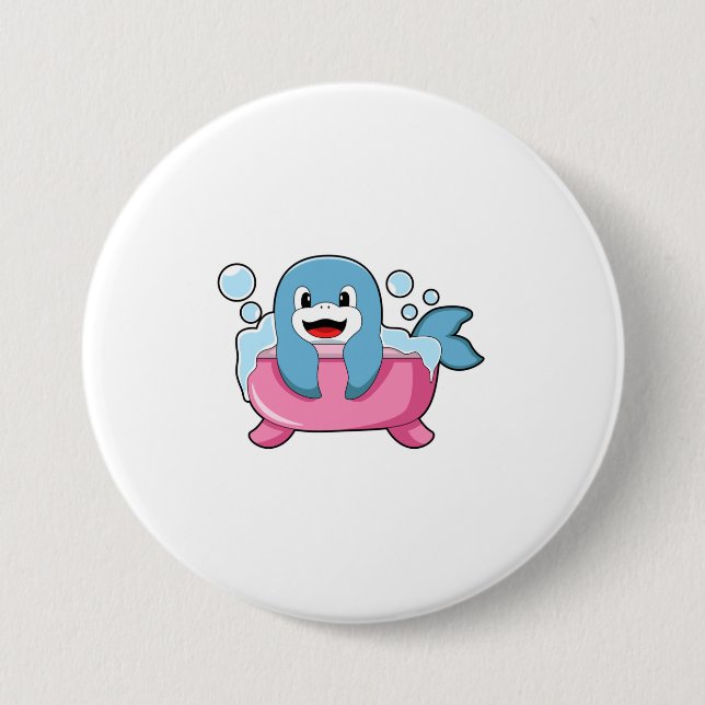 Macaron Rond 7,6 Cm Dauphin sur baignoire (Devant)