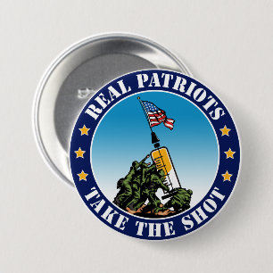 Macaron Rond 7,6 Cm De vrais patriotes se font vacciner - Iwo Jima Pro