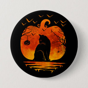 MACARON ROND 7,6 CM DÉGUISEMENT DE HALLOWEEN CHAT CITROUILLE AMATEUR D