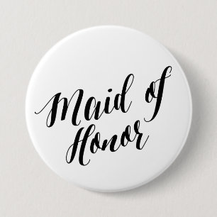 Macaron Rond 7,6 Cm Demoiselle d'honneur bouton de script noir