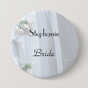 Macaron Rond 7,6 Cm Dentelle vintage, Nom, Épouse Grande broche Bouton