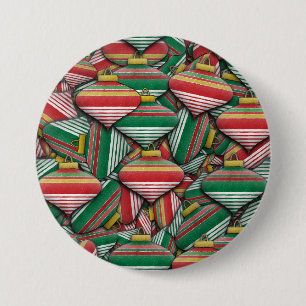 Macaron Rond 7,6 Cm Design Motif rétro rouge vert rayé