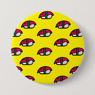 Macaron Rond 7,6 Cm Dessin Kawaii Sushi, Riz au poisson et Bouton d'al