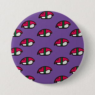 Macaron Rond 7,6 Cm Dessin Kawaii Sushi, Riz au poisson et Bouton d'al
