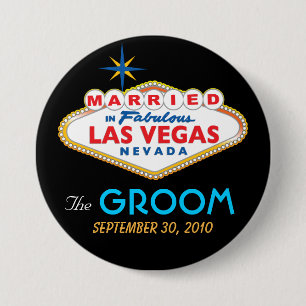 Macaron Rond 7,6 Cm Destination de Vegas épousant le bouton de MARIÉ