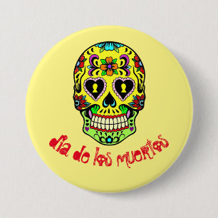 Macaron Rond 7,6 Cm Dia de los muertos -- Crâne de Sucre Bouton