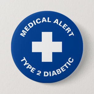 Macaron Rond 7,6 Cm Diabète Alerte Médicale Type 2 Diabétique Bleu
