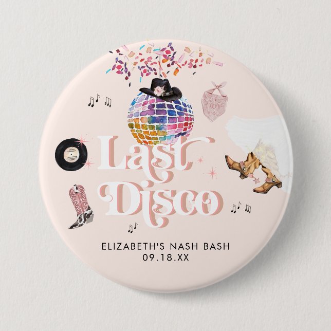 Macaron Rond 7,6 Cm Disco Cowgirl Nashville Rose Rodeo | Bachelorette (Devant)