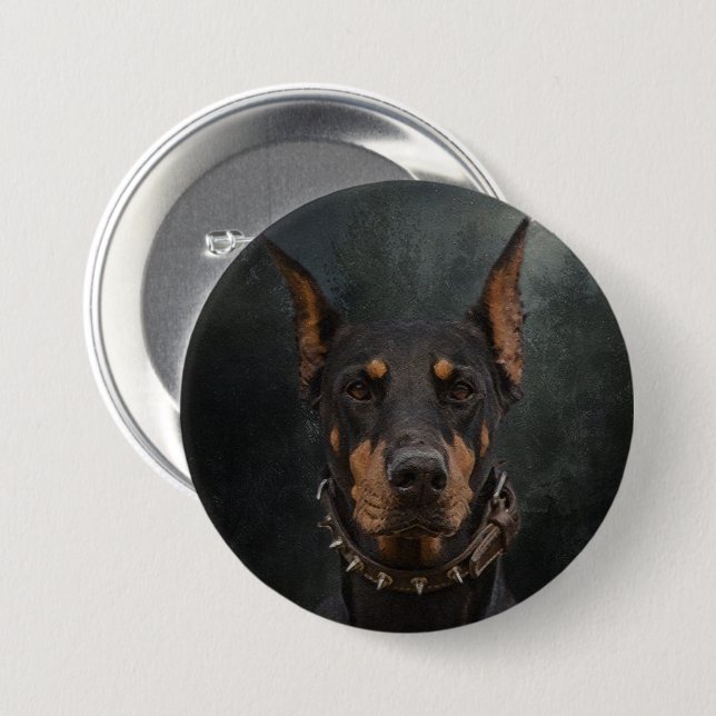 Macaron Rond 7,6 Cm Doberman Pinscher (Devant & derrière)