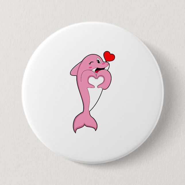 Macaron Rond 7,6 Cm Dolphin Love Heart (Devant)