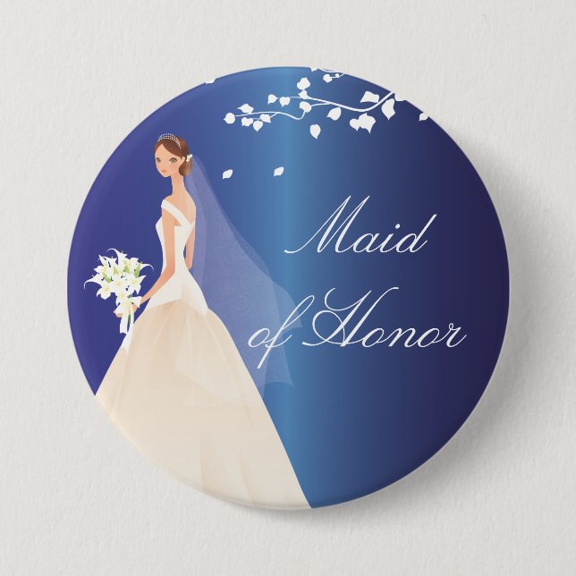Macaron Rond 7,6 Cm Domestique bleue de jeune mariée de bouton (Devant)